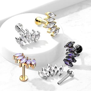 5 Marquise CZ Fan Set Curved Top With Internally Threaded All316L...