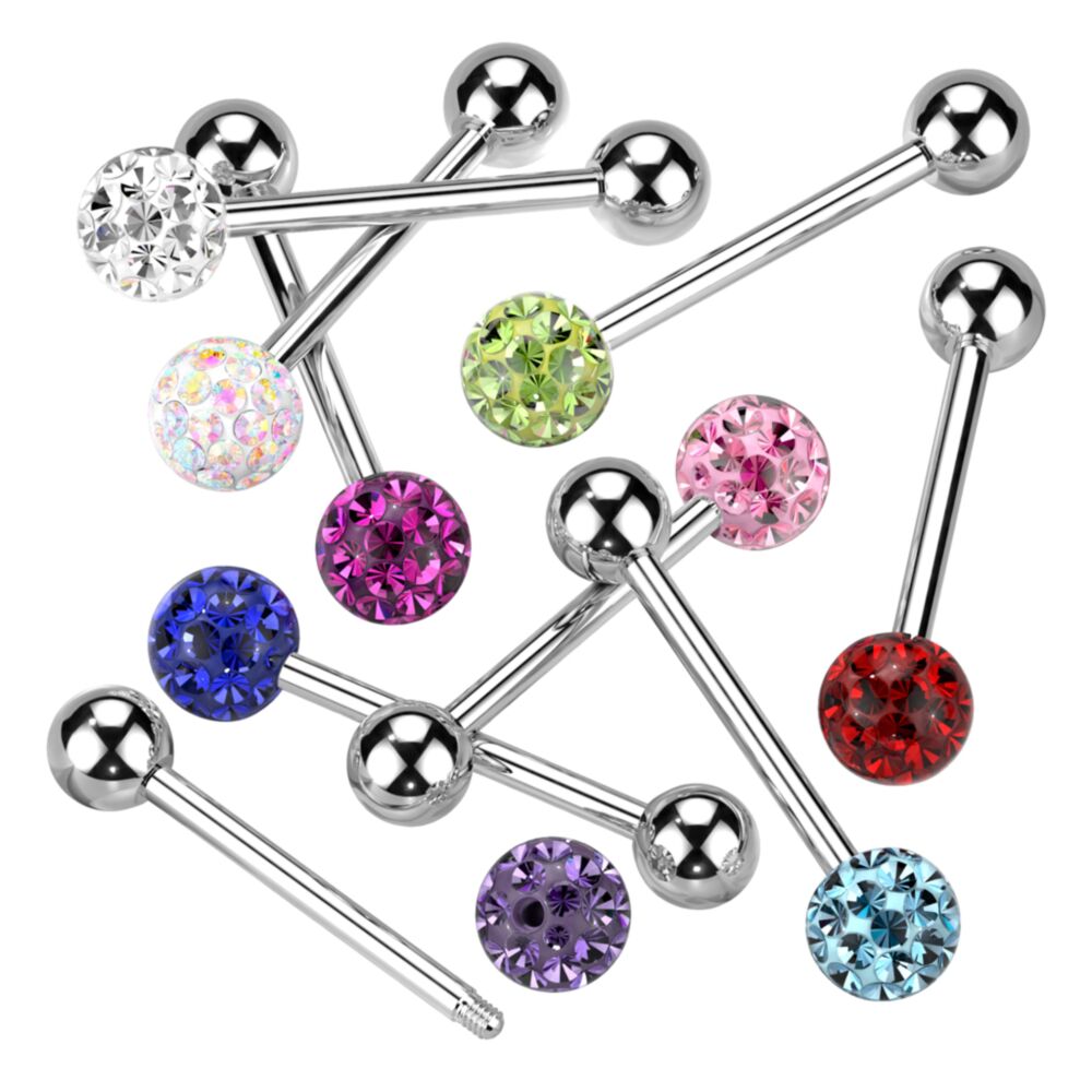 Clear Epoxy Over Multi Crystal Ferido Ball Top 316L Surgical Steel Barbell
