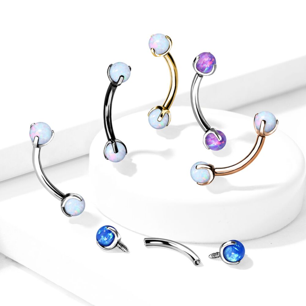 Claw Set Opals on Internally Threaded 316L Surgical Steel Eyebrow Barbells