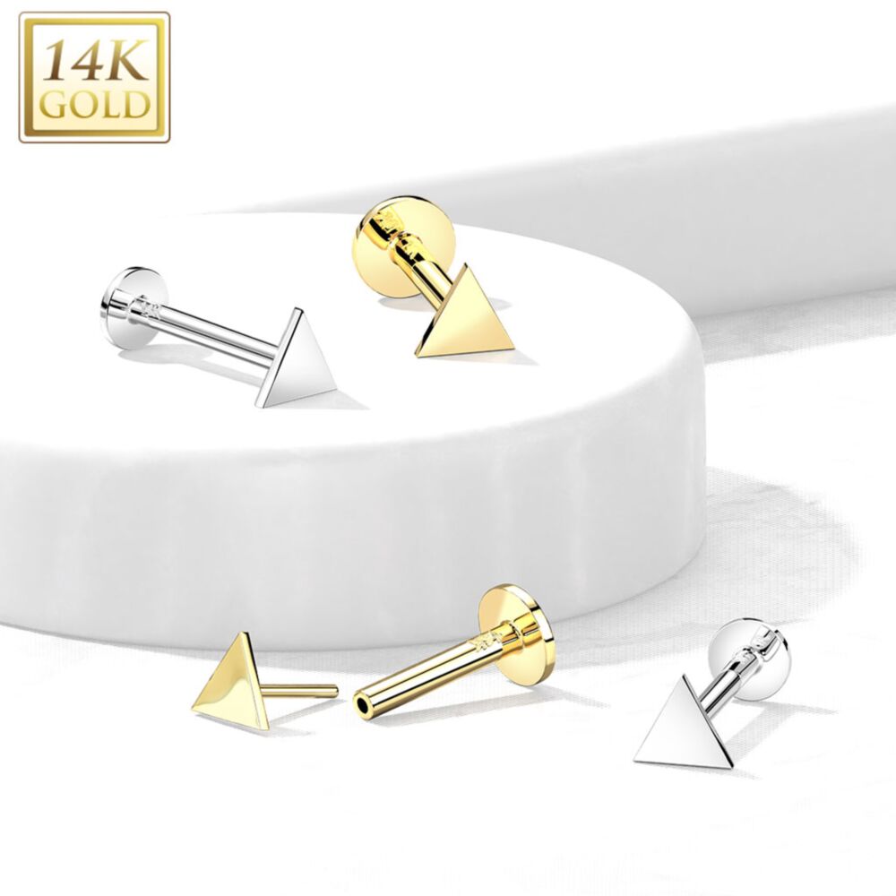 14K Gold Threadless Push-In Labret With Flat Triangle Top