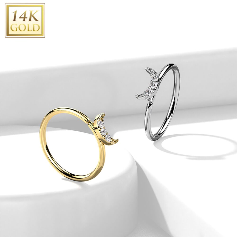 14KT Gold 14K Gold CZ Paved Crescent Moon Nose Hoop