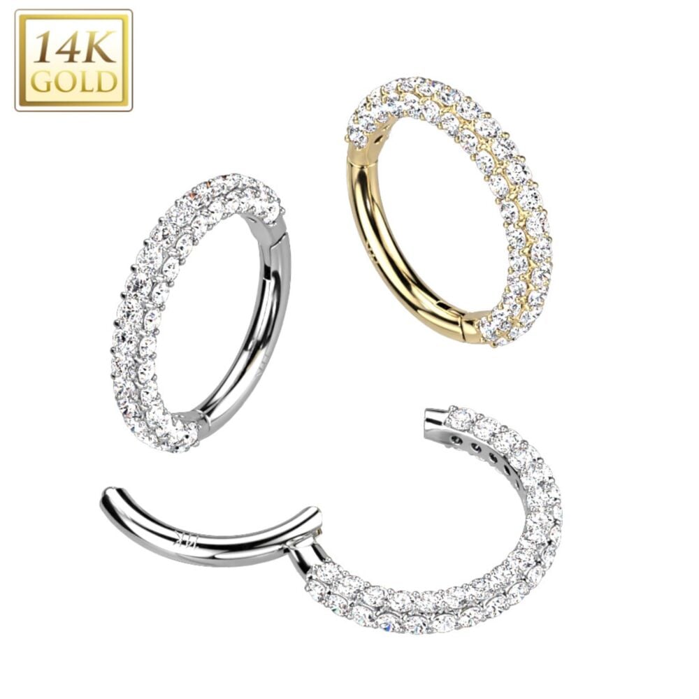 14KT Gold 14K Gold Hinged Segment Ring With CZ Paved on Front and...
