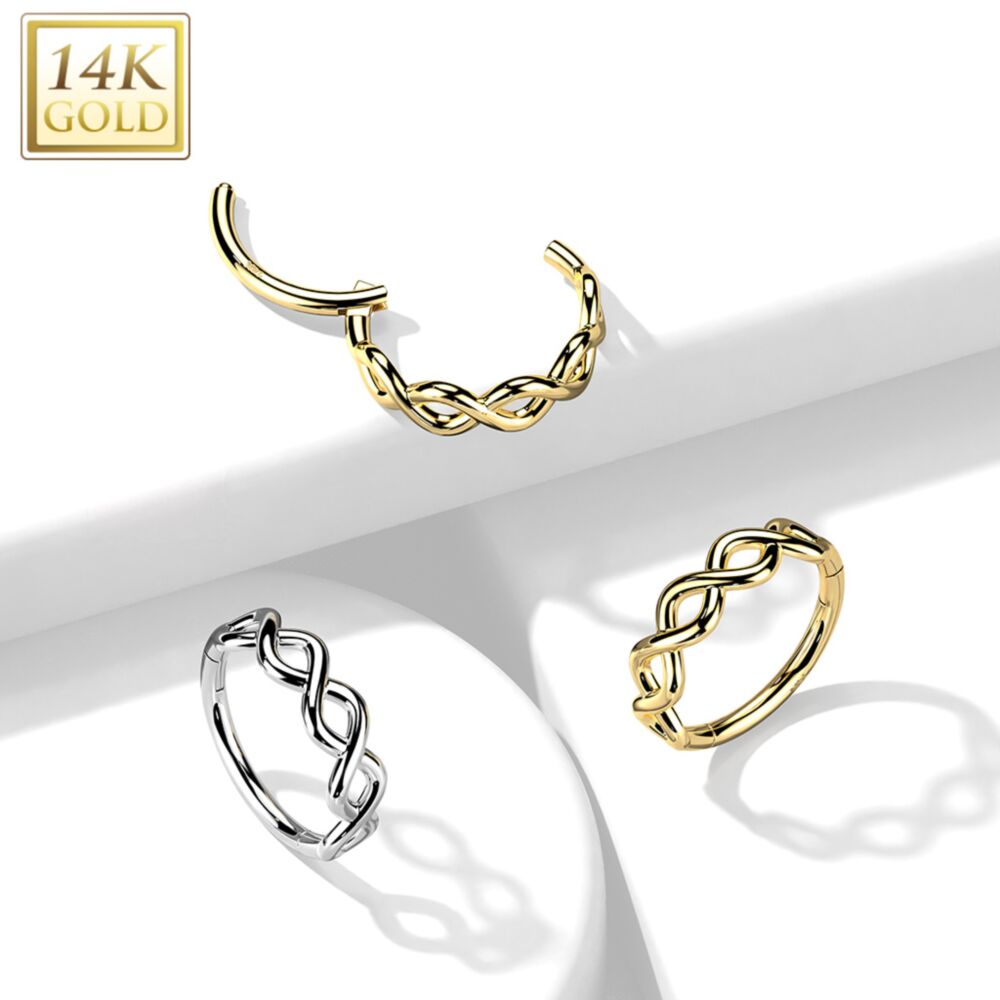 14K Gold Hinged Segment Hoop Ring with Side Facing Infinity Twist