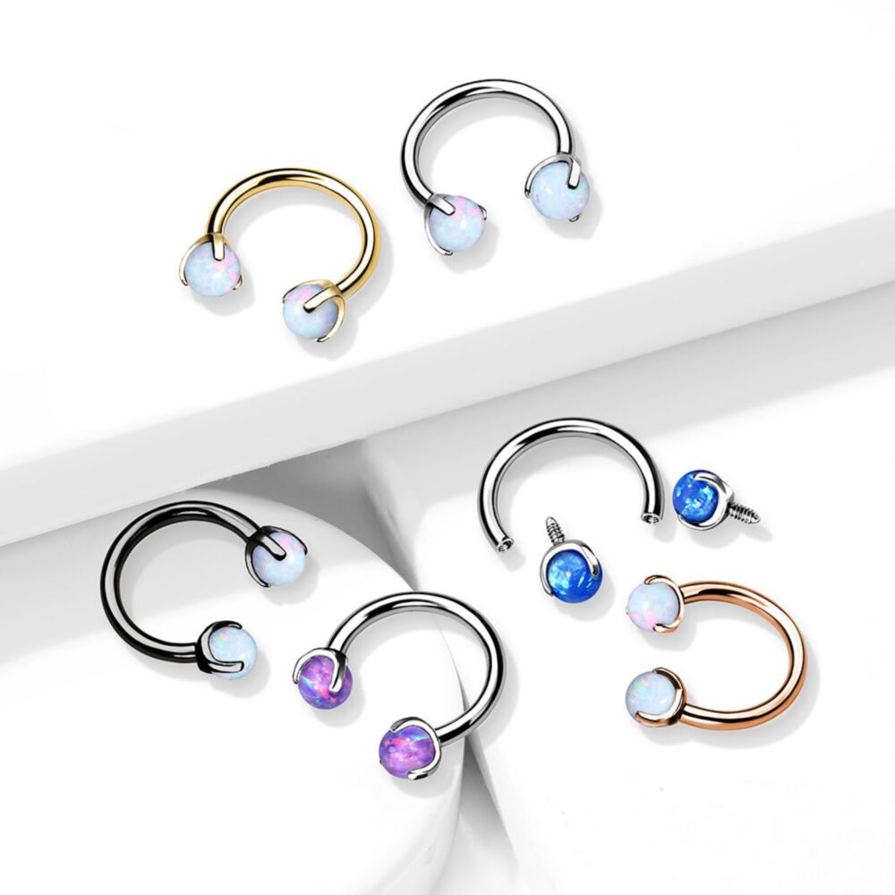 Claw Set Opals on Internally Threaded 316L Surgical Steel Horseshoes...