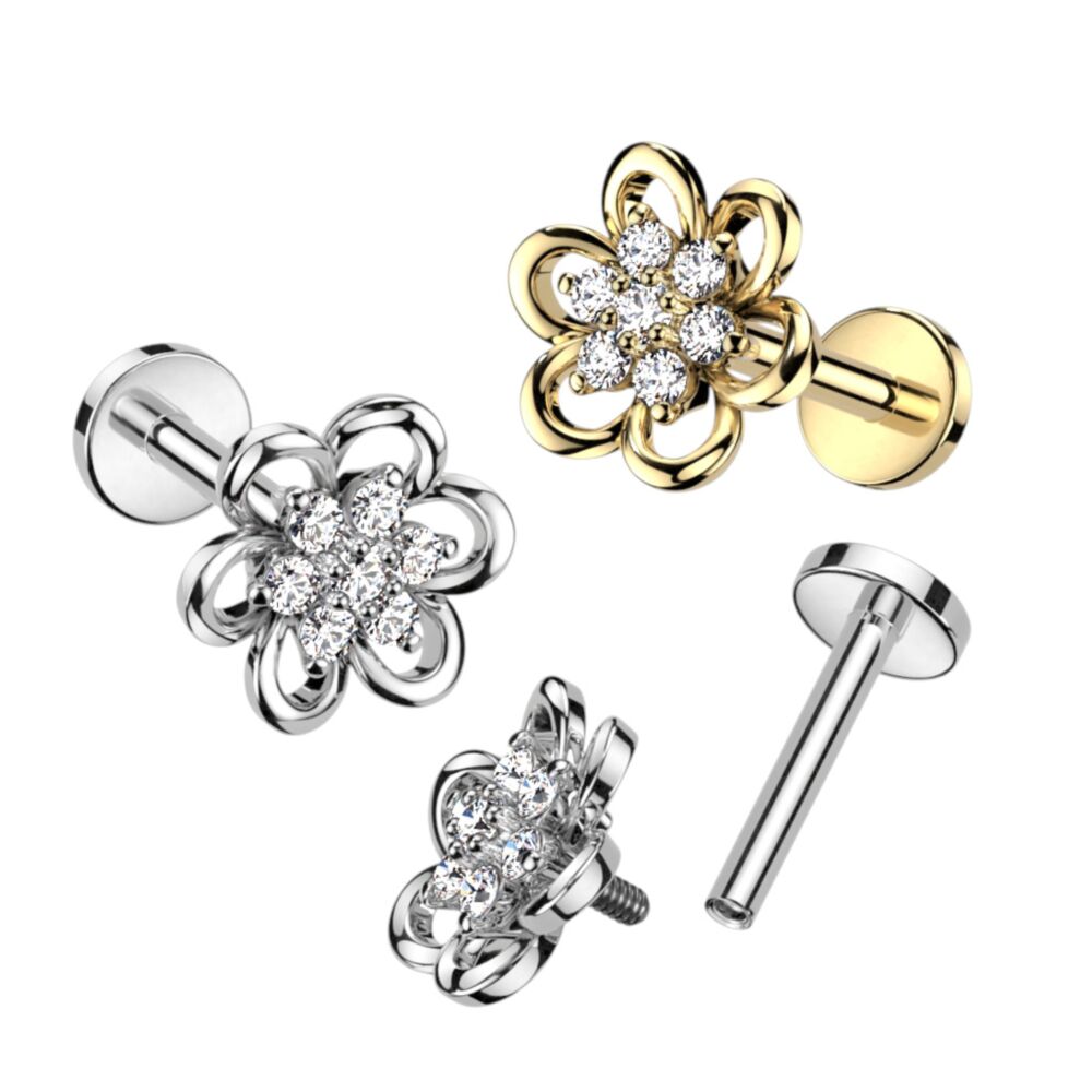 Hollow Flower With CZ Center Top 316L Surgical Steel Internally...