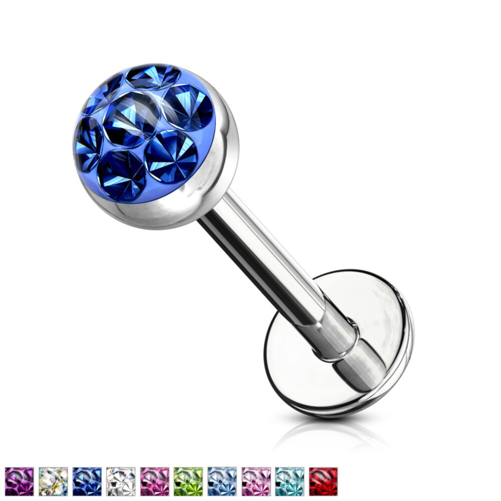 Austrian Crystal Paved Ferido Gem & Clear Epoxy CoveredTop Ball 316L...