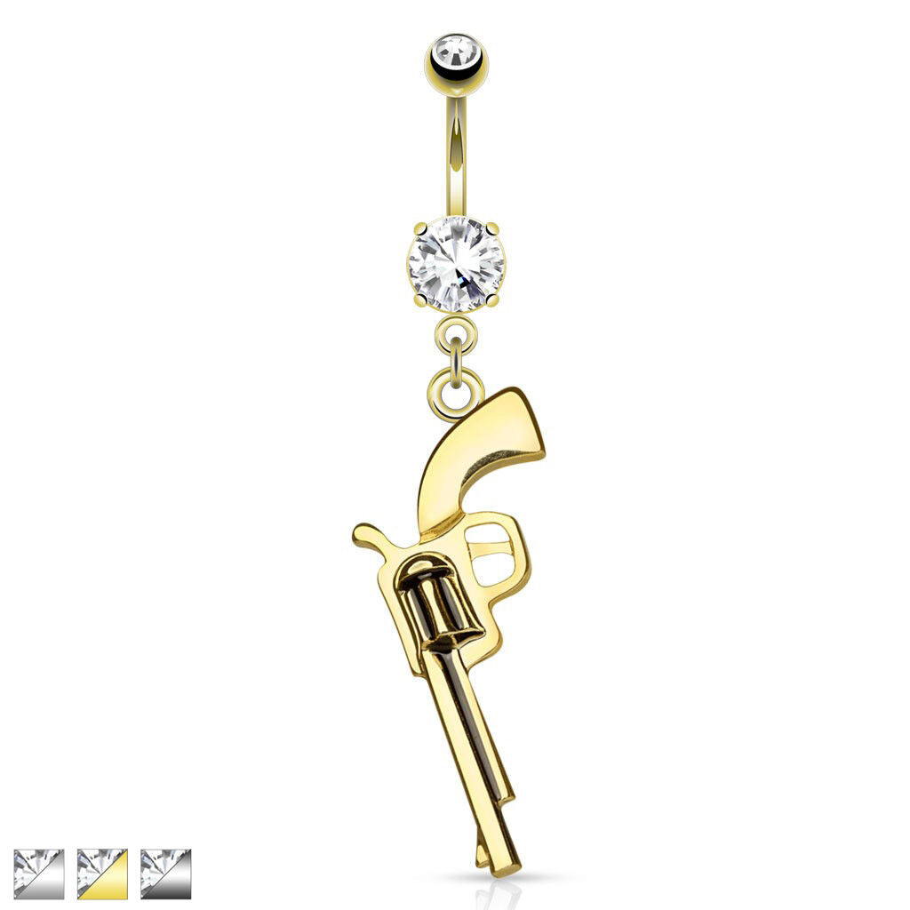 316L Surgical Steel 316L Surgical Steel Gun Dangle CZ Prong Set Belly...