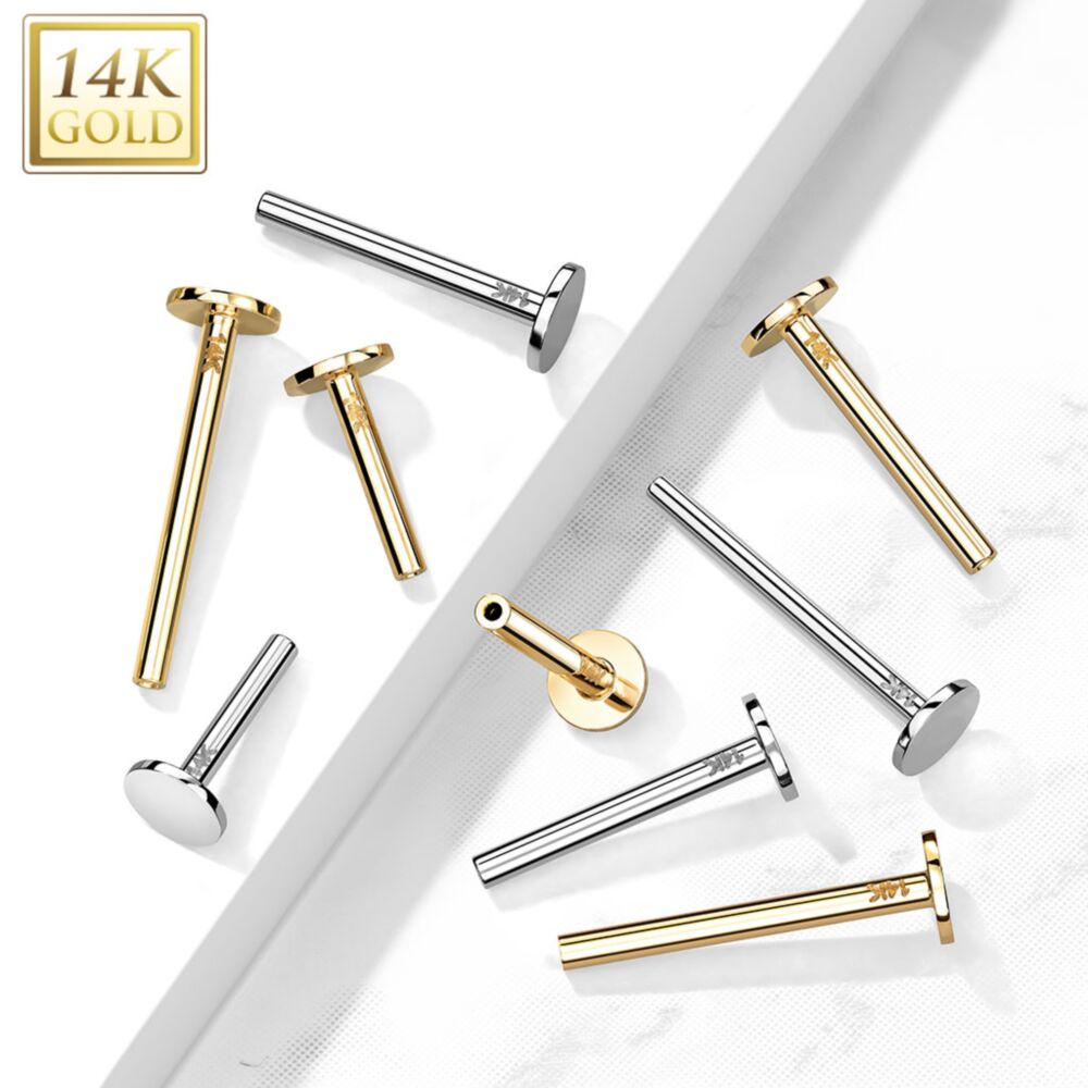 14KT Gold 14K Gold Threadless Push In Labret, Flat Back Stud Pins