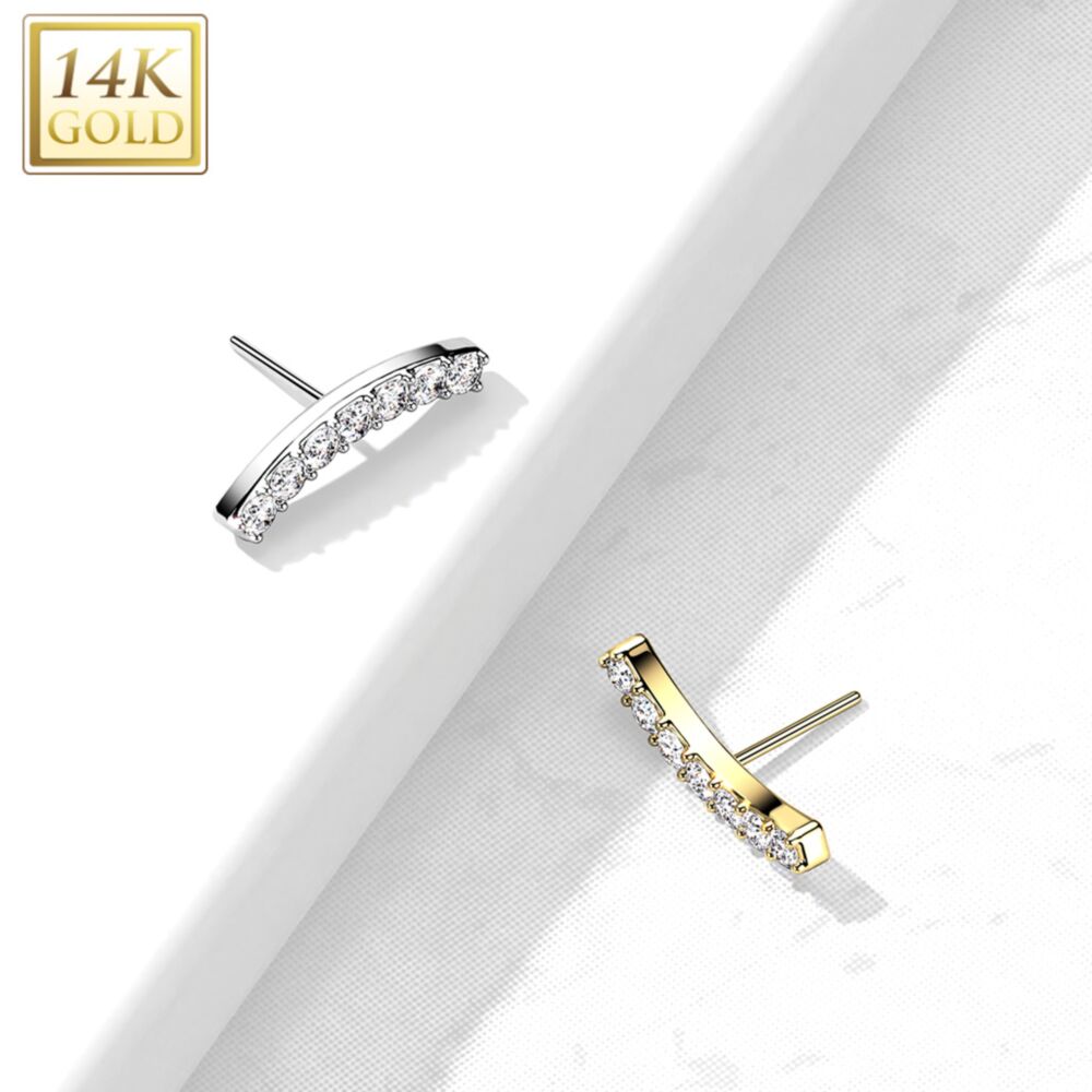 14KT Gold 14K Gold Threadless Push In CZ Pave Curved Top