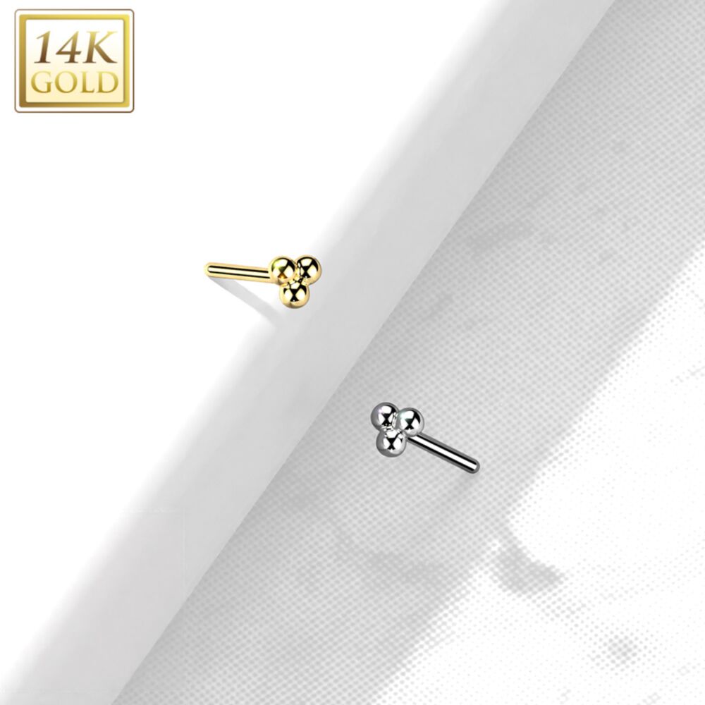 14K Gold Threadless Push In Triangular Ball Cluster Top