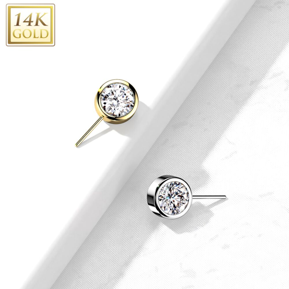 14K Gold Threadless Push In Front Facing CZ Bezel Set Balls
