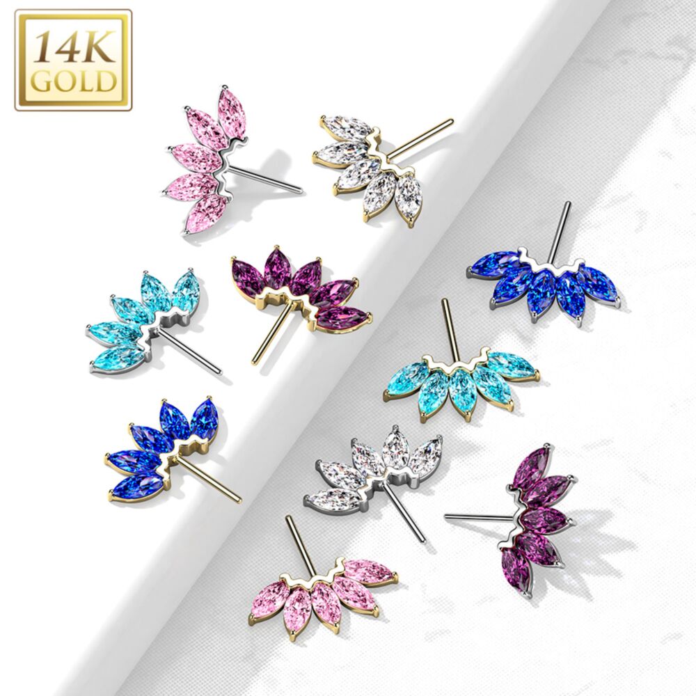 14KT Gold 14K Gold Threadless Push In Front Facing 5 Marquise CZ Fan...