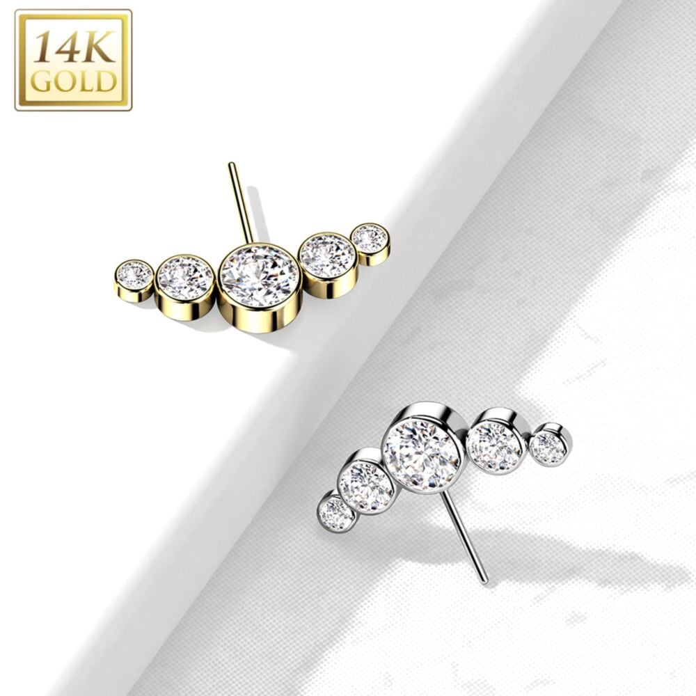 14KT Gold 14K Gold Threadless Push In Front Facing 5-Round CZ Bezel...