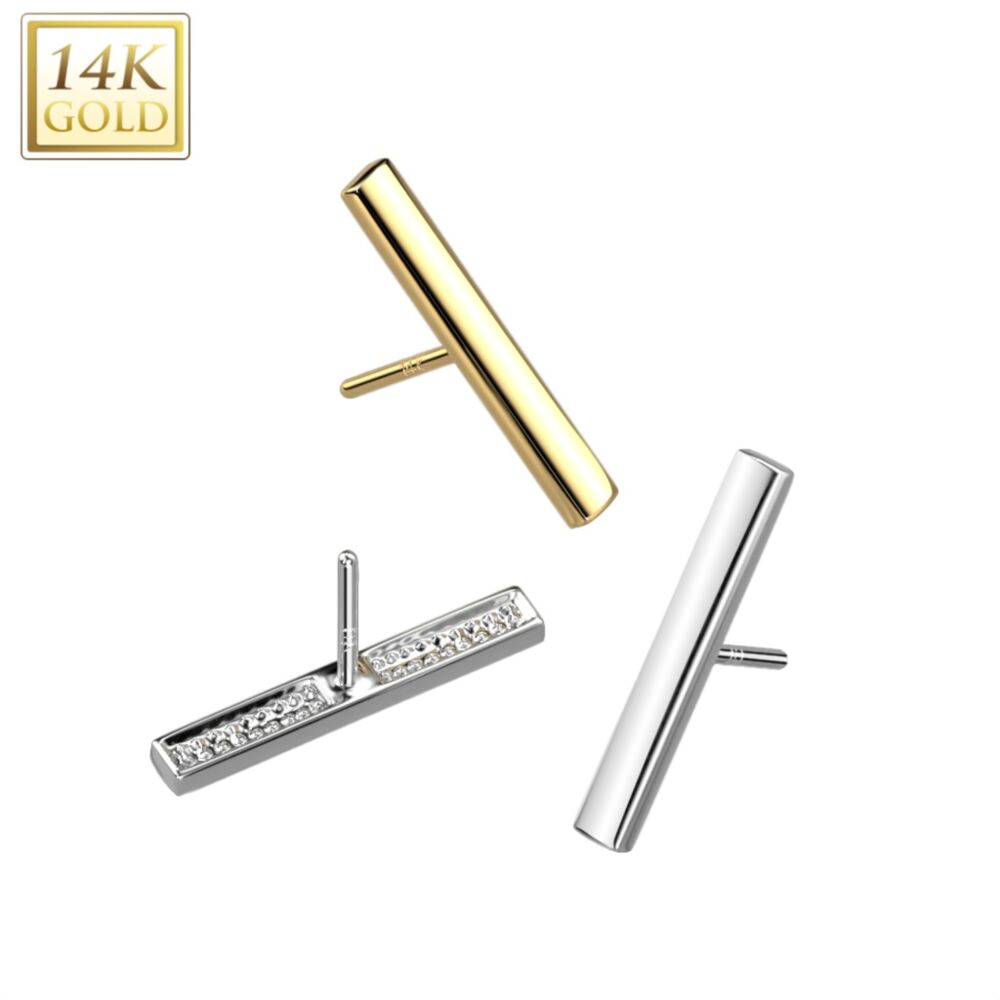 14KT Gold 14K Gold Threadless Push In Flat Long Bar Top