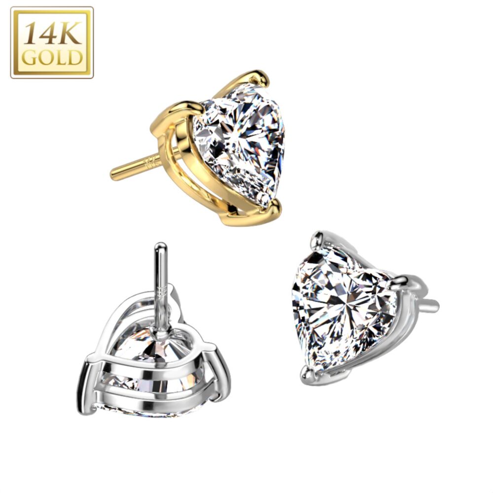 14KT Gold 14K Gold Threadless Push In Heart Prong Set CZ Top