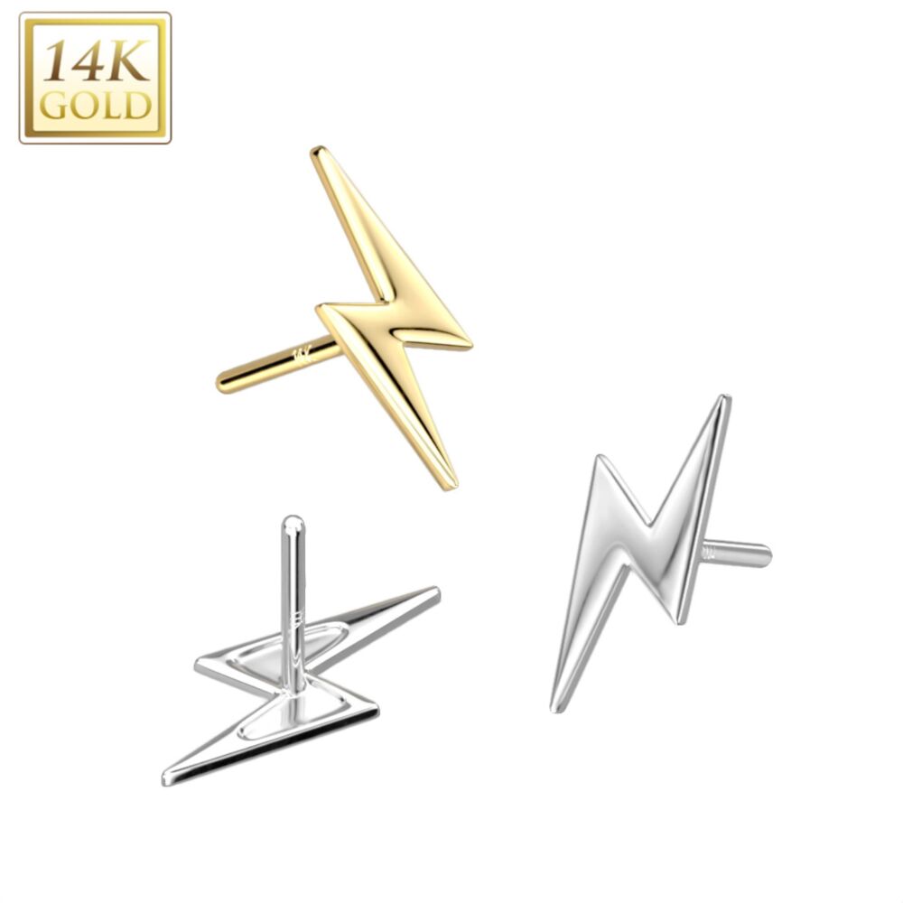 14KT Gold 14K Gold Threadless Push In Lightning Bolt Top
