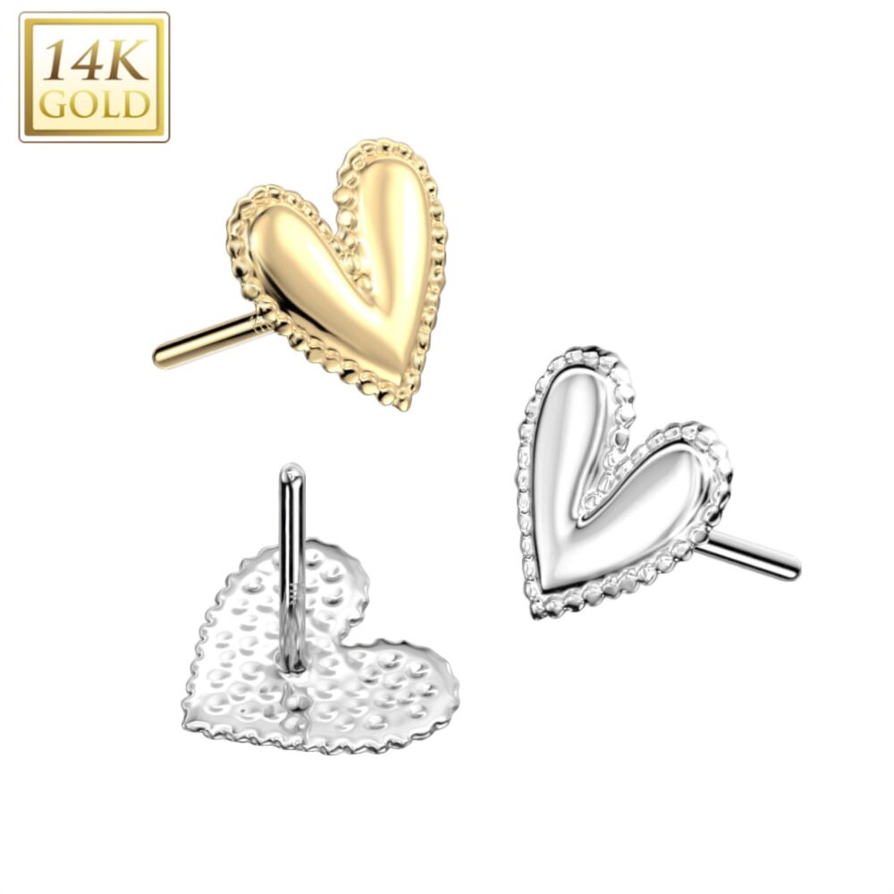 14KT Gold 14K Gold Threadless Push In Heart With Beaded Scalloped Edge Top