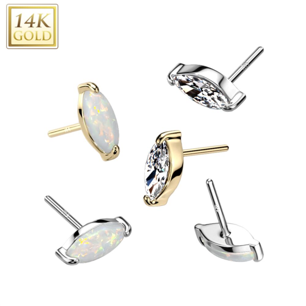 14K Gold Threadless Push In Marquise Opal or CZ Top
