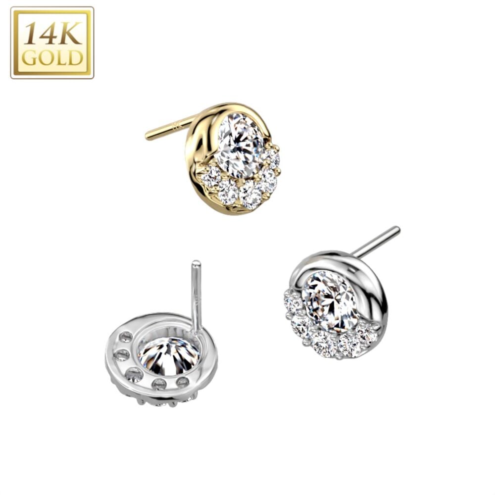 14KT Gold 14K Gold Threadless Push In Round CZ and Small CZ Fan...