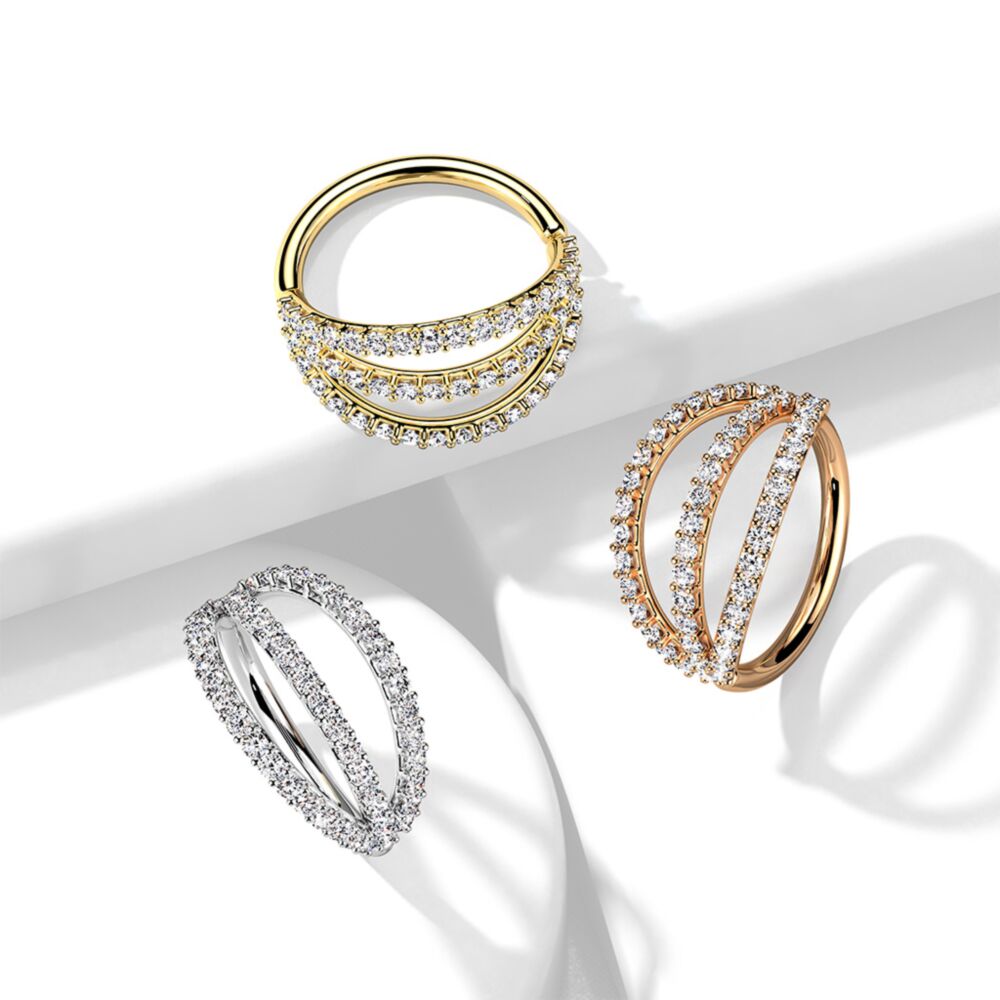 Brass Triple Lined Micro Set CZ Bendable Hoops