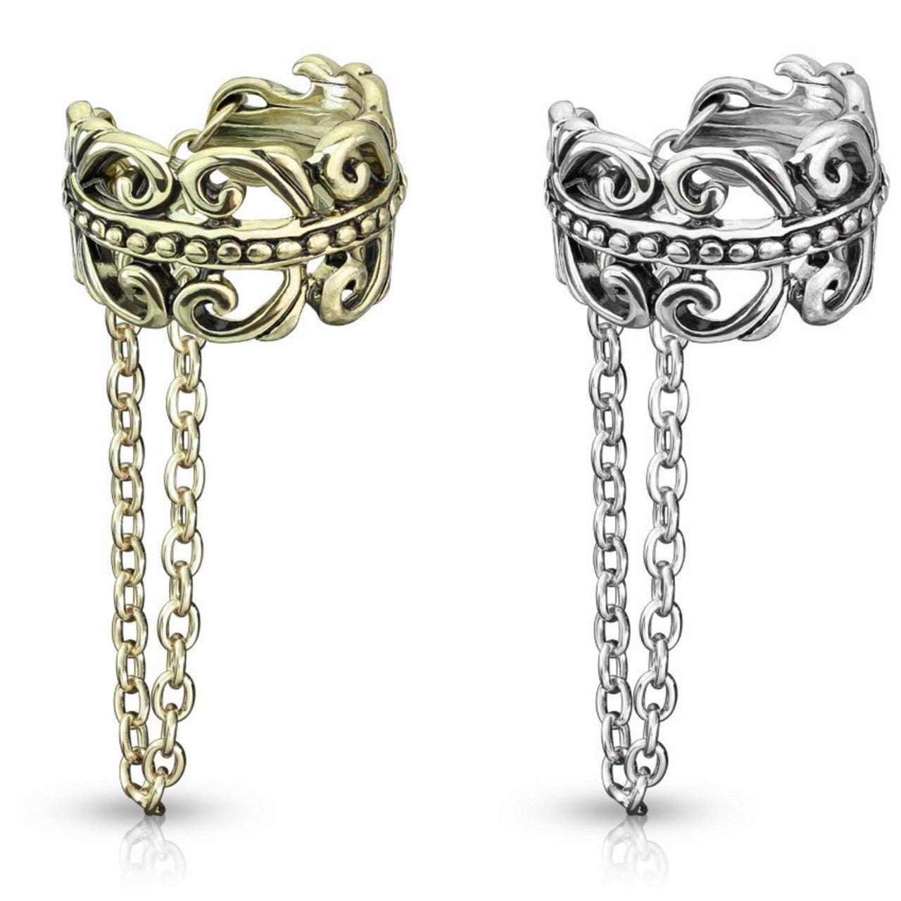 Brass Chain Linked Celtic Heart Non-Piercing Ear Cuff