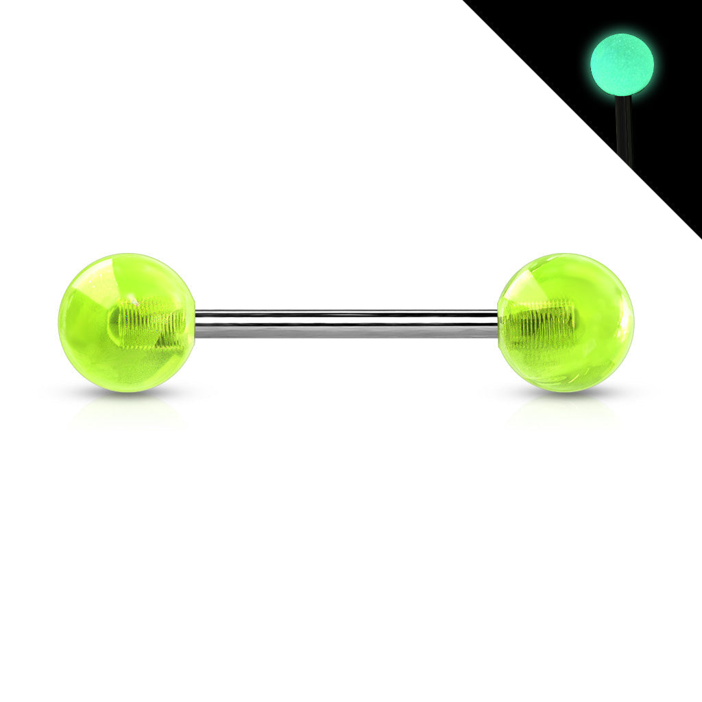 Implant Grade Titanium Externally Threaded Barbell With Glow In The Dark Acrylic Balls