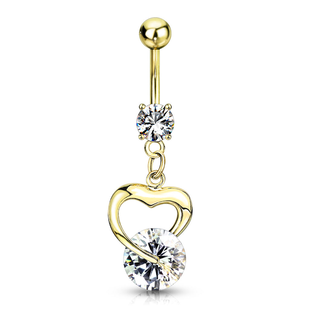 316L Surgical Steel 316L Surgical Steel Heart Gem Dangle Belly Button Ring