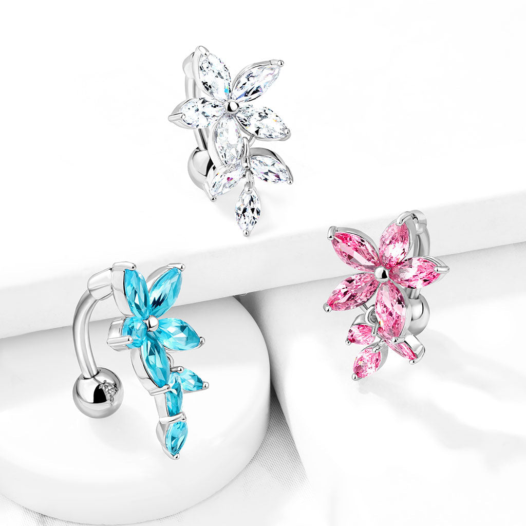 316L Surgical Steel 316L Surgical Steel Marquise CZ Flower With...