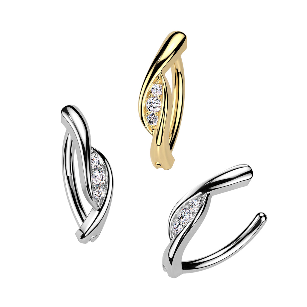 316L Surgical Steel 316L Surgical Steel Triple CZ Center Hinged Belly...