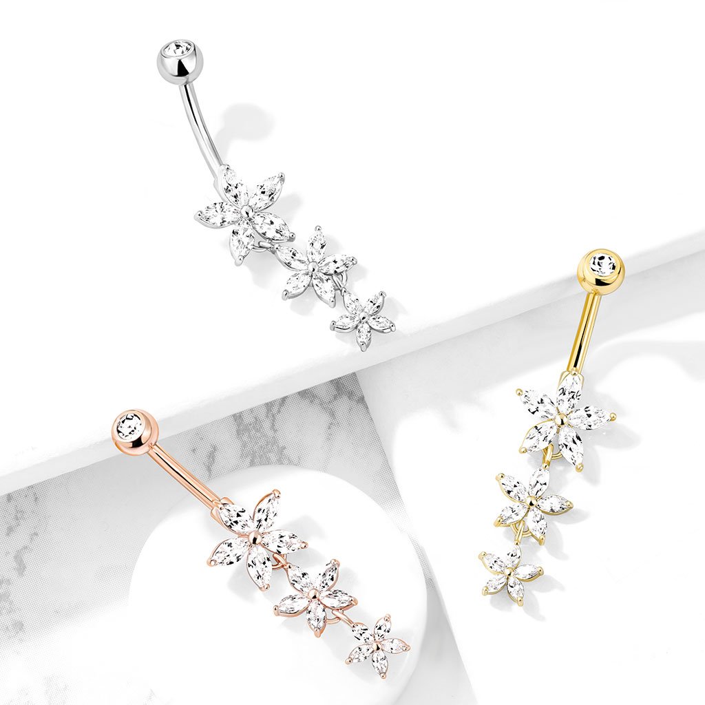 316L Surgical Steel 316L Surgical Steel Triple Marquise CZ Flowers...