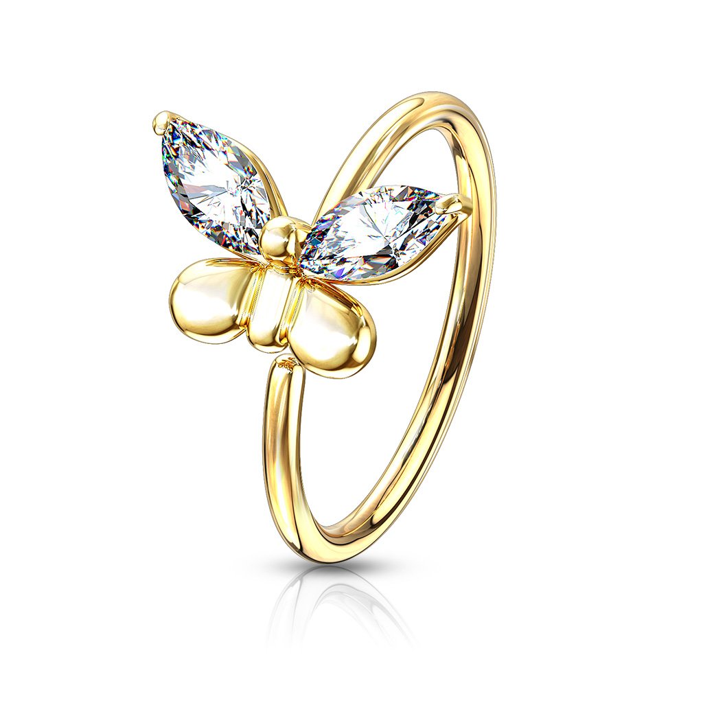 Brass CZ Butterfly Bendable Nose, Cartilage Hoop Rings