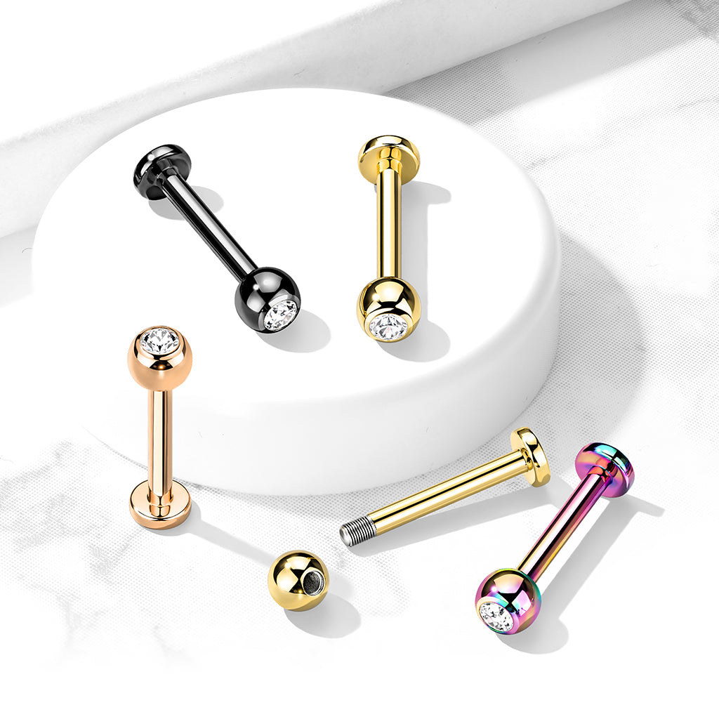 Implant Grade Titanium Externally Threaded PVD Plated Labret With Press Fit CZ Top