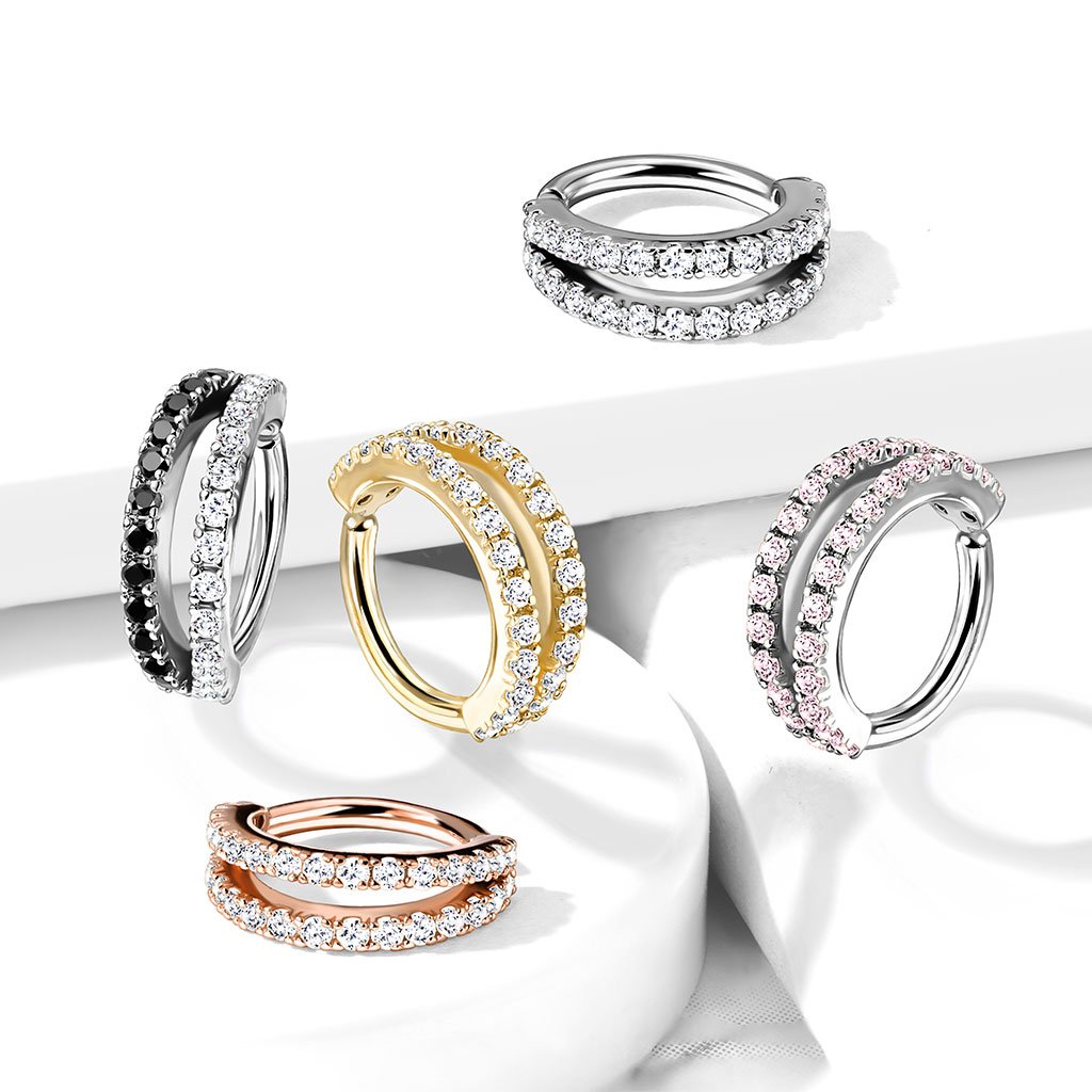 Brass Double Lined Micro Set CZ Bendable Hoops