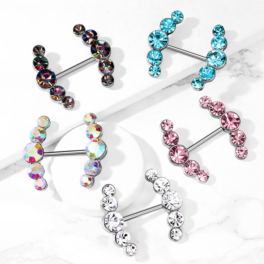 316L Surgical Steel Five Round Crystals Lined Ends 316L Surgical Steel...