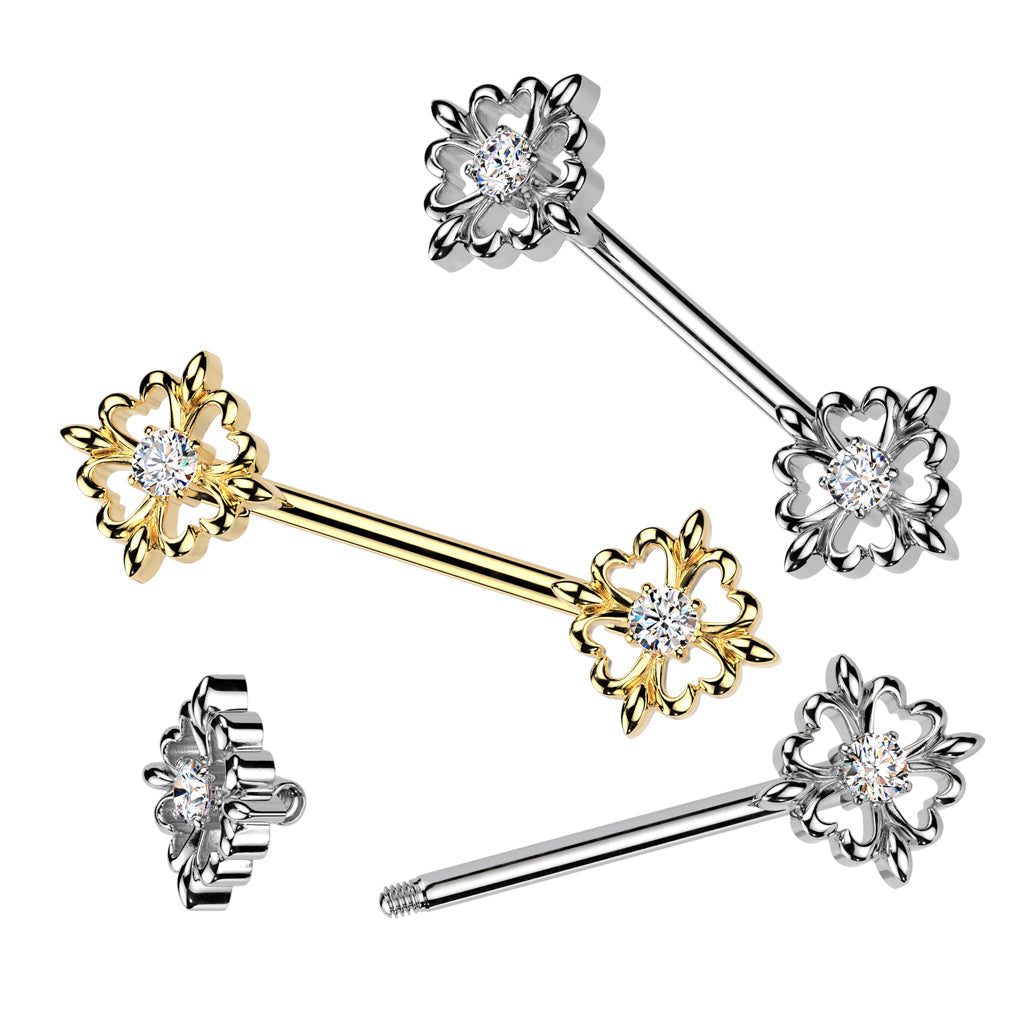 316L Surgical Steel 316L Surgical Steel Nipple Barbell With CZ Fleur De...
