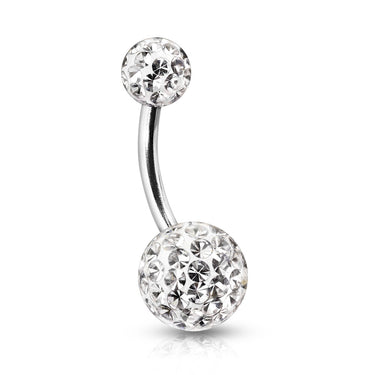 Clear Epoxy Over Crystal Paved Ferido Ball 316L Surgical Steel Navel Ring
