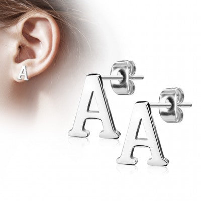 316L Surgical Steel Pair of Alphabet Initial 316L Stainless Steel...