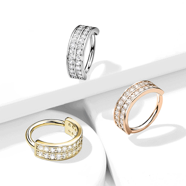Brass Double Lined Half Circle with Embedded CZ Bendable Hoop