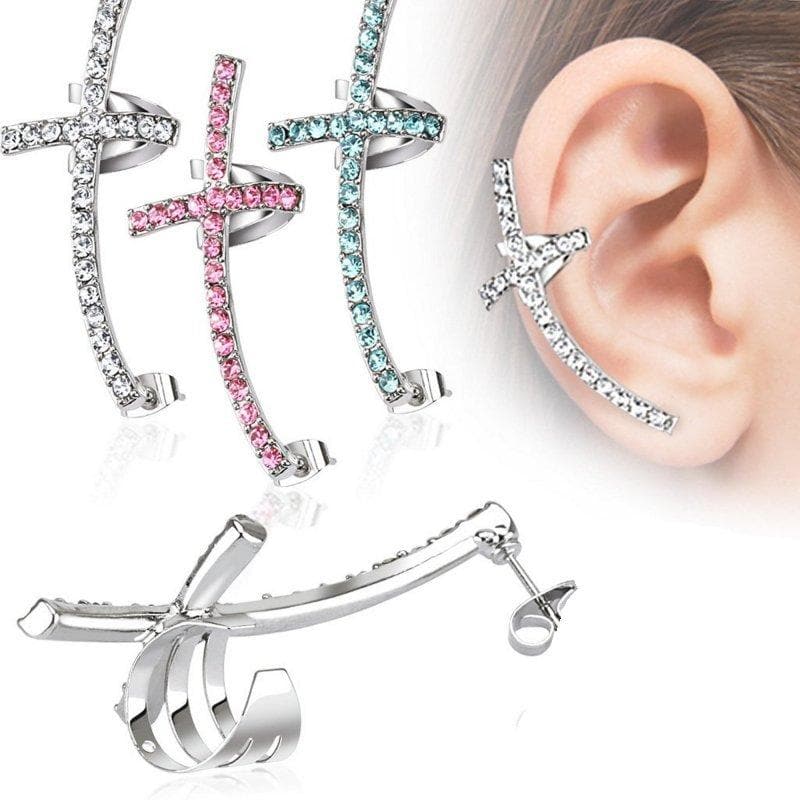 Cross Gem Paved Ear Cuff 316L Surgical Steel
