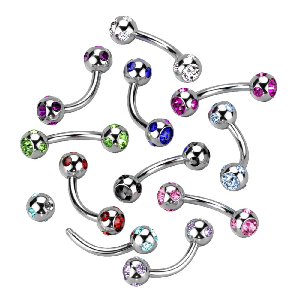 316L Surgical Steel Eyebrow Curve with Multi Gemed 4mm Balls