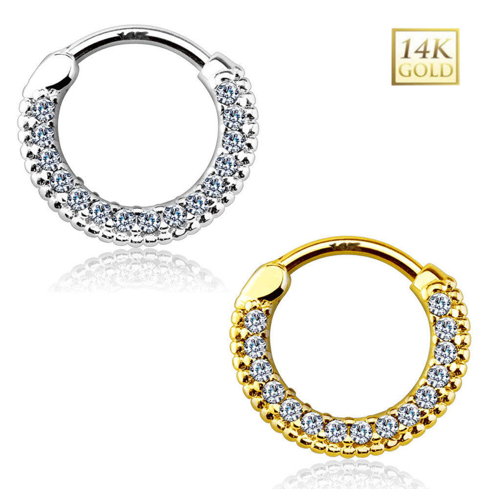 14KT Gold Round Paved Gems 14Kt Gold Septum Clicker
