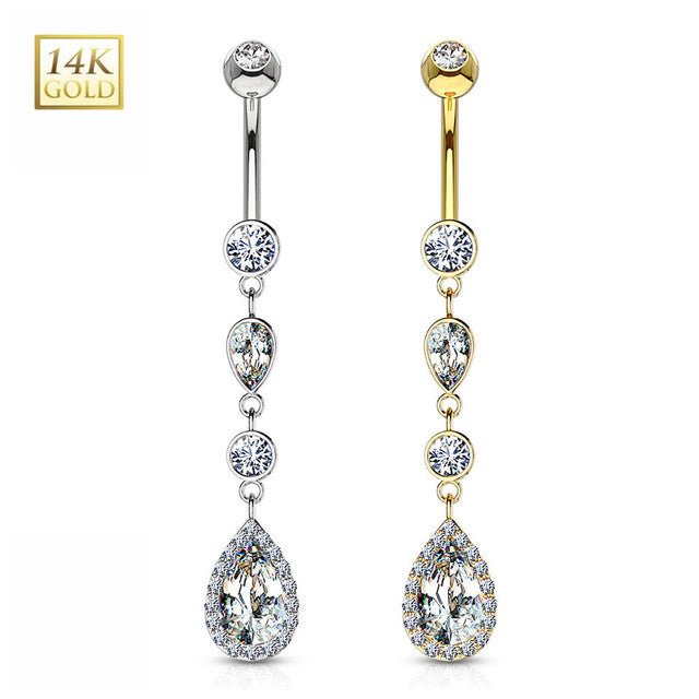 14KT Gold 14K Gold Cascading Teardrop With Multi Paved CZs Around...