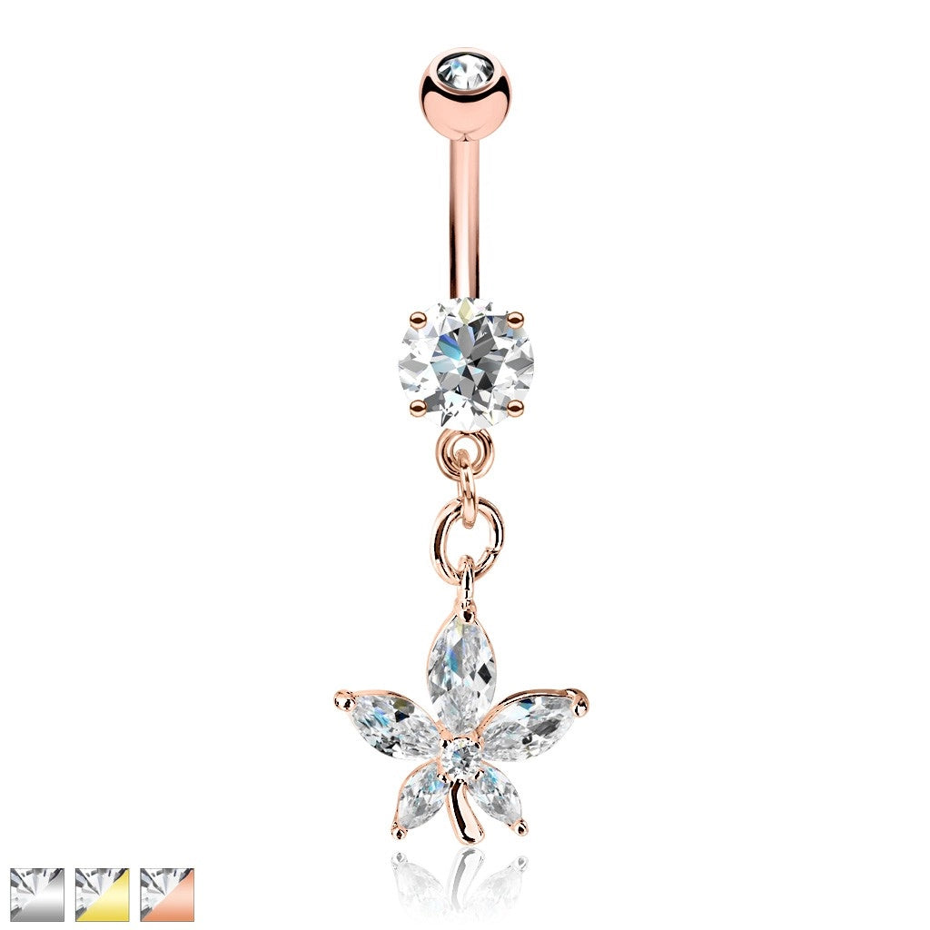 316L Surgical Steel 316L Surgical Steel Marquise CZ Petal Flower Dangle...