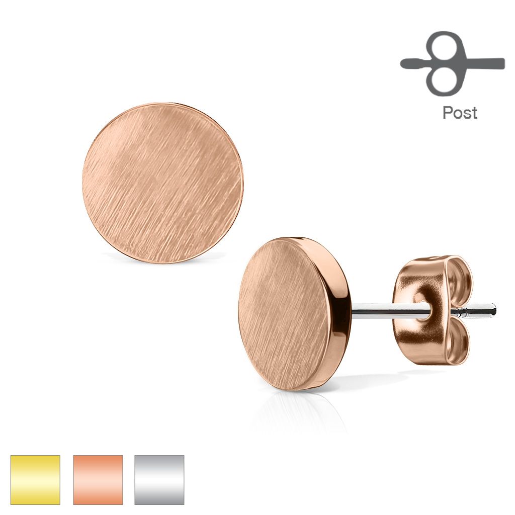 316L Surgical Steel Pair of Brushed Finish Top Plain Round 316L...