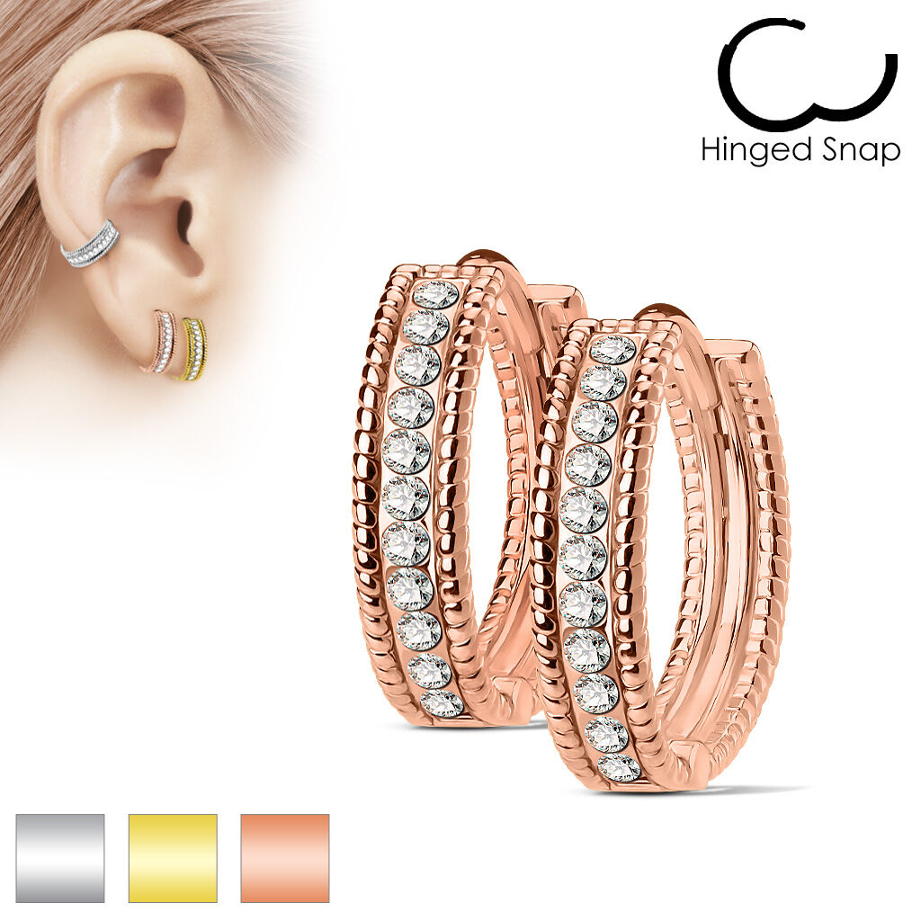 316L Surgical Steel Pair of Beaded Edges Dome Center with Channel Set...