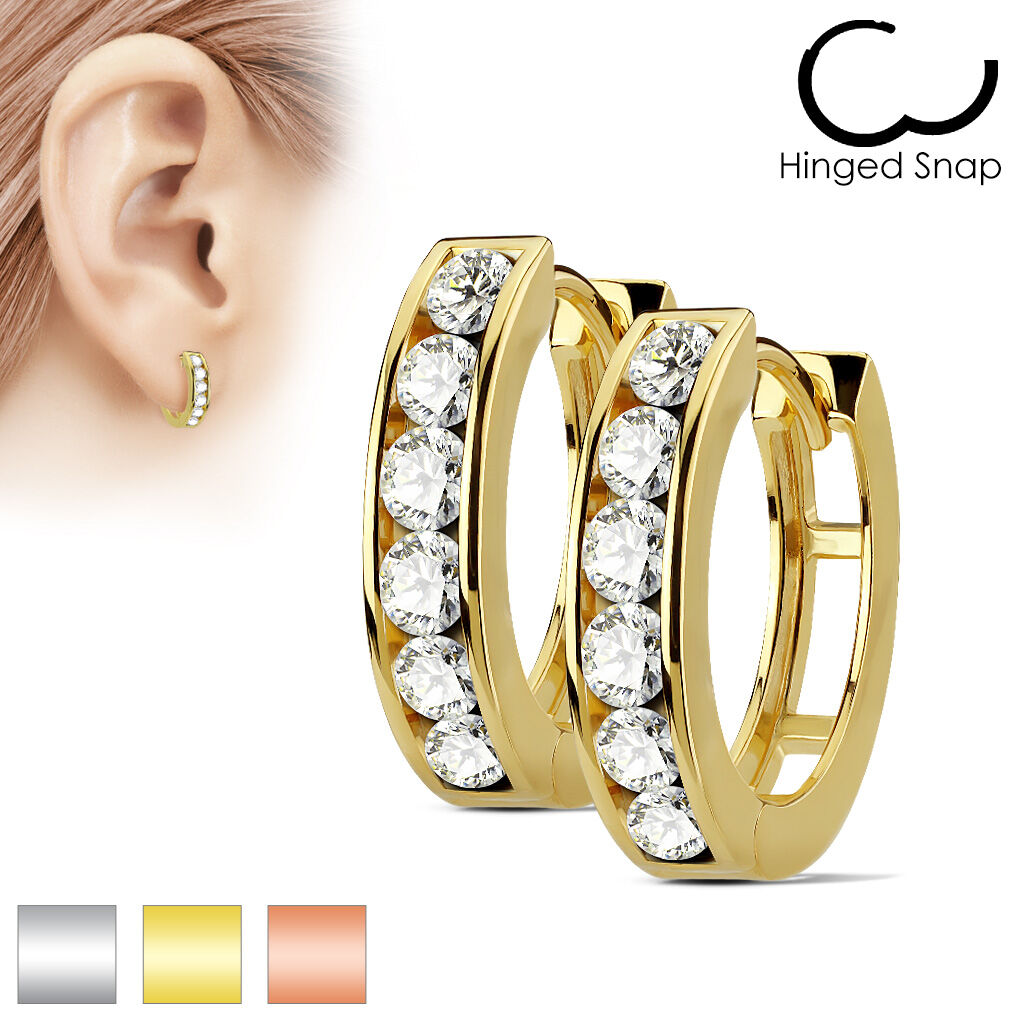 316L Surgical Steel Pair of Channel Set Lined CZ 316L Surgical Steel...
