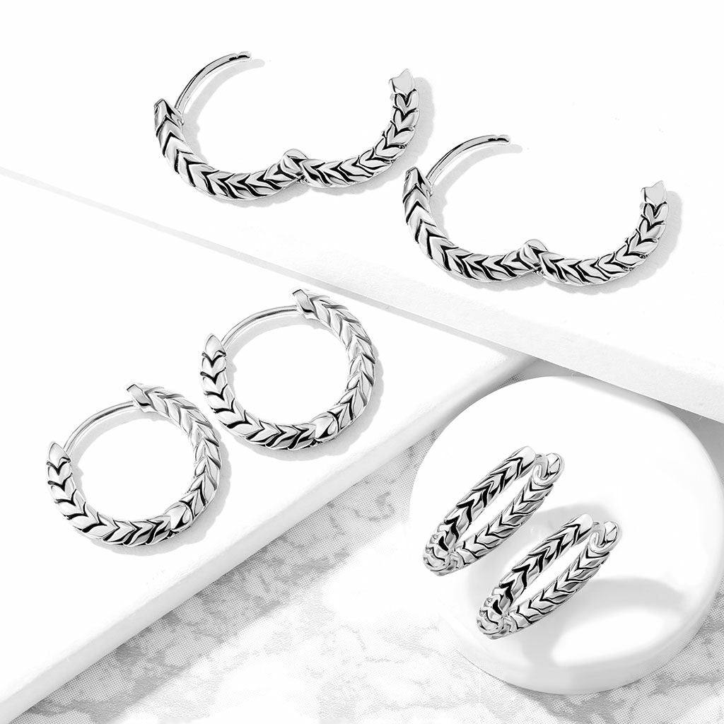 316L Surgical Steel Pair of Antique Silver Plated Round Scaled 316L...