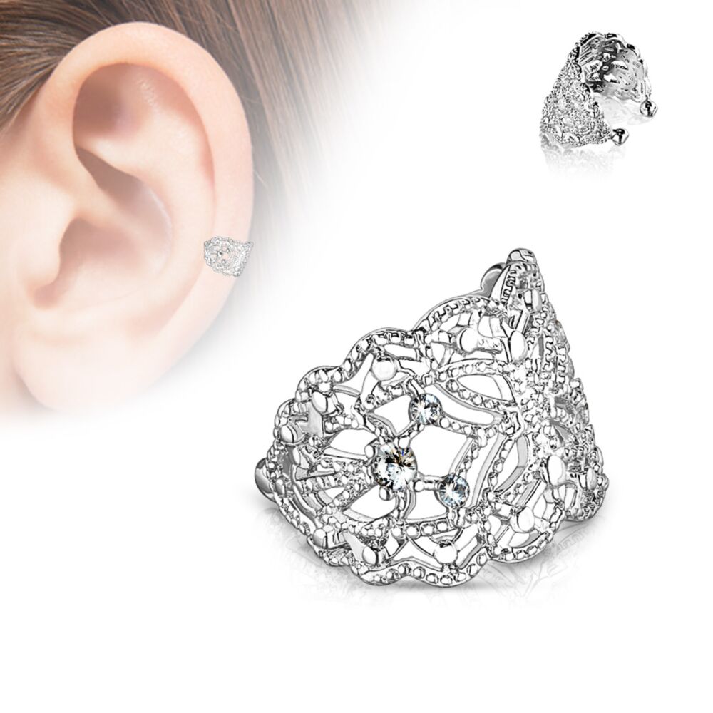 Brass Filigree Butterfly With Flush Prong Set CZ Accented Non-Piercing...