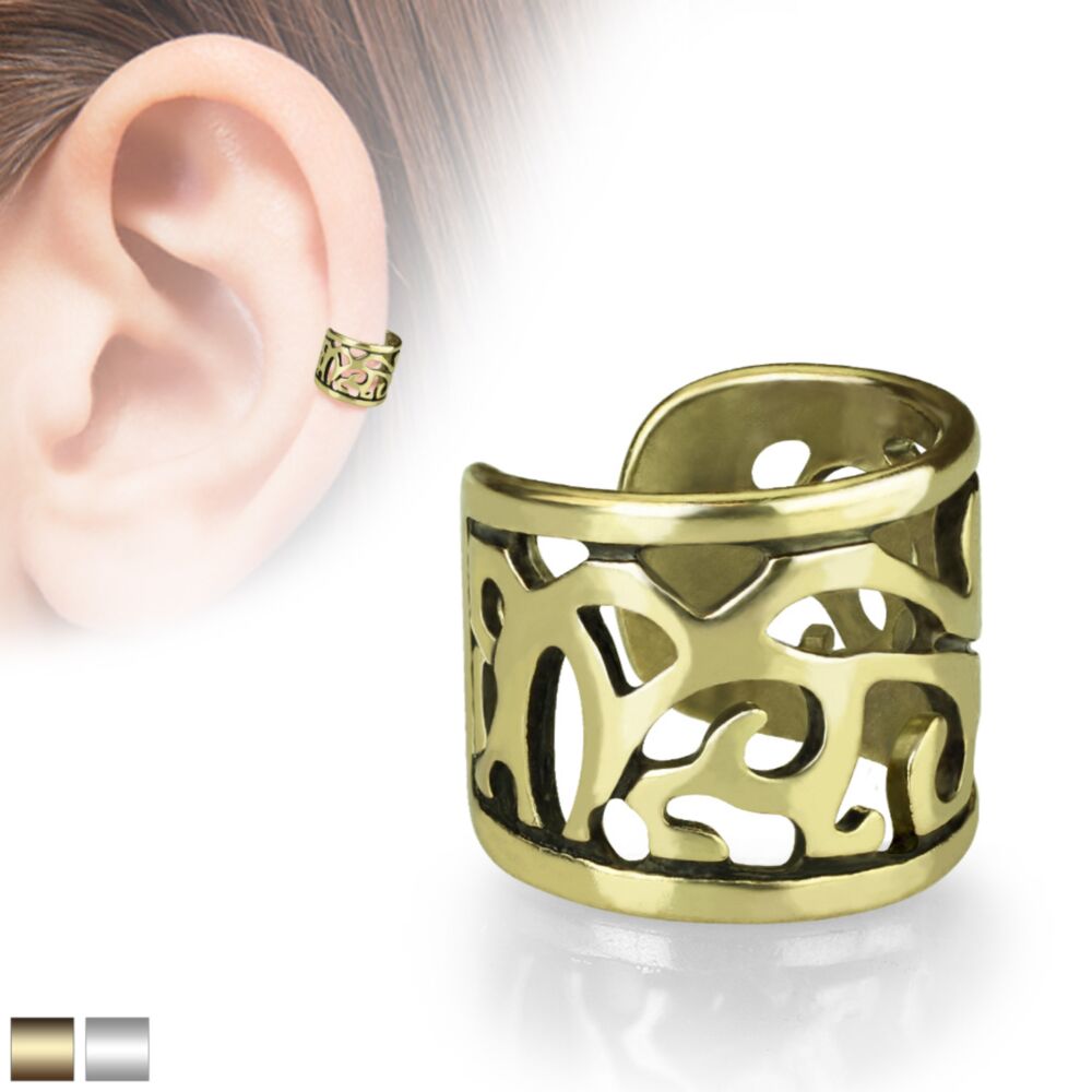 Brass Filigree Heart Cut Out Non-Piercing Ear Cuff
