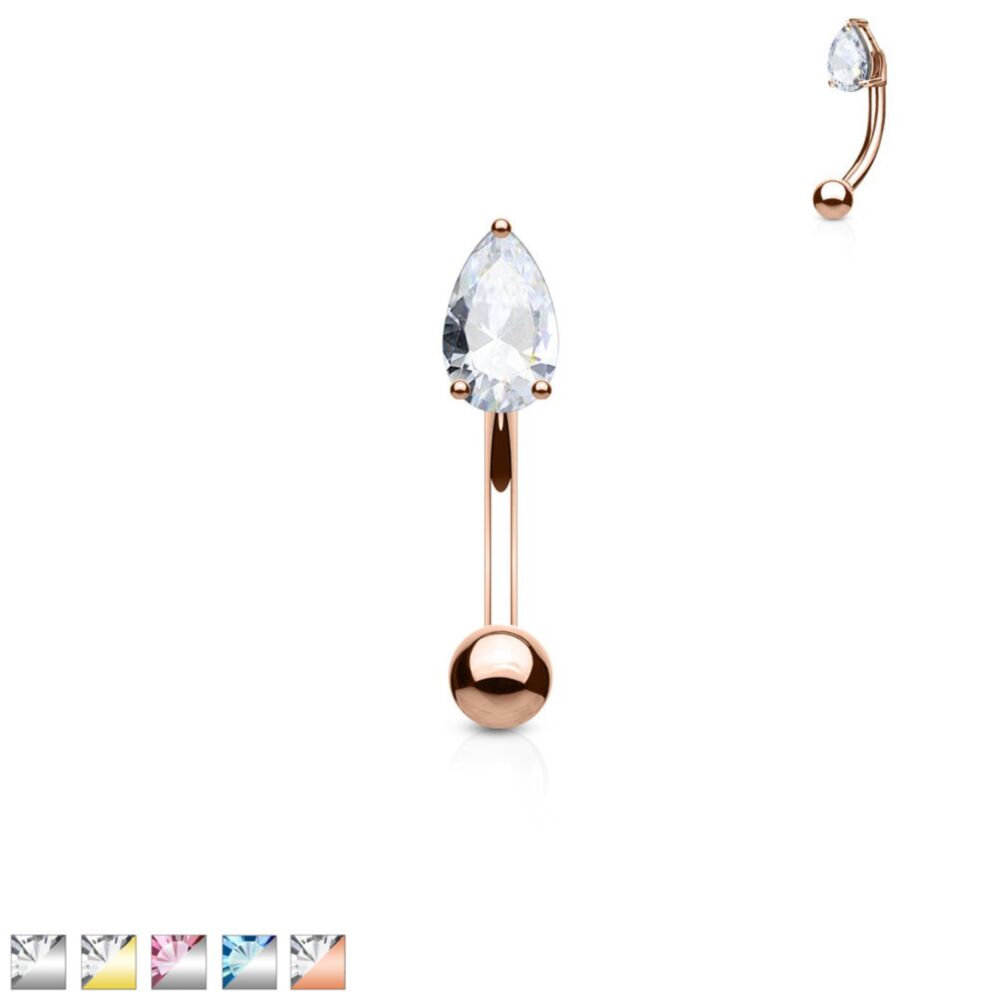 316L Surgical Steel 3mm Tear Drop CZ Prong Set Top 316L Surgical Steel...
